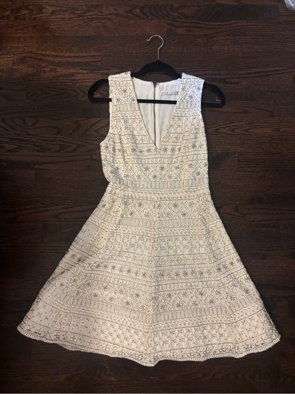 Alice + Olivia Cream Lace A-Line Mini Dress